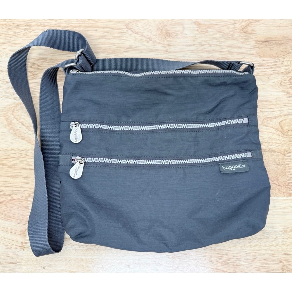 Baggallini Gray Nylon Crossbody Bag Multi Zip Travel Purse Lightweight #66